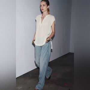 ZARA ZW Collection Linen Tie Blouse